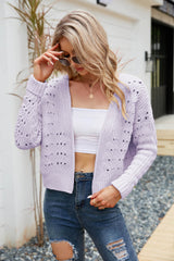 Open Front Cuffed Cropped Cardigan - SHE BADDY© ONLINE WOMEN FASHION & CLOTHING STORE