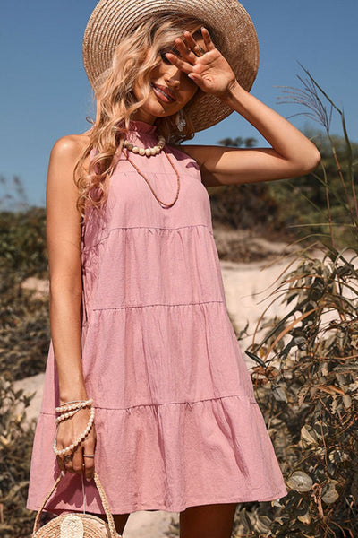 Tie Back Sleeveless Tiered Dress - SHE BADDY© ONLINE WOMEN FASHION & CLOTHING STORE