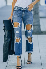 Distressed Frayed Trim Straight Leg Jeans - SHE BADDY© ONLINE WOMEN FASHION & CLOTHING STORE