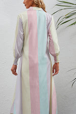 Rainbow Stripe Button-Up Maxi Shirt Dress - SHE BADDY© ONLINE WOMEN FASHION & CLOTHING STORE