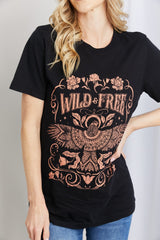 mineB Full Size WILD FREE Graphic Round Neck Tee - SHE BADDY© ONLINE WOMEN FASHION & CLOTHING STORE