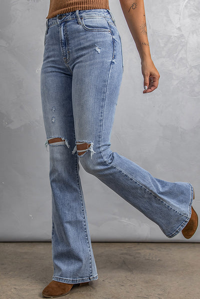 Distressed Flare Jeans with Pockets - SHE BADDY© ONLINE WOMEN FASHION & CLOTHING STORE