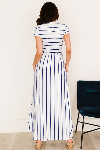 Striped Short Sleeve Crewneck Maxi Dress - SHE BADDY© ONLINE WOMEN FASHION & CLOTHING STORE