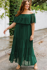 Plus Size Swiss Dot Off-Shoulder Tiered Dress - SHE BADDY© ONLINE WOMEN FASHION & CLOTHING STORE