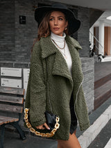 Zip-Up Collared Teddy Jacket - SHE BADDY© ONLINE WOMEN FASHION & CLOTHING STORE