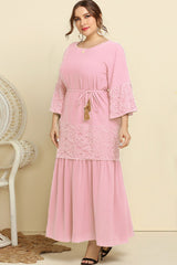 Plus Size Spliced Lace Tassel Belted Dress - SHE BADDY© ONLINE WOMEN FASHION & CLOTHING STORE