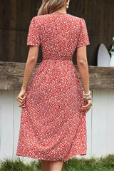 Ditsy Floral Button Front Tied Puff Sleeve Dress - SHE BADDY© ONLINE WOMEN FASHION & CLOTHING STORE