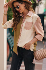 Grid Color Block Button-Up Shirt - SHE BADDY© ONLINE WOMEN FASHION & CLOTHING STORE