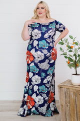Plus Size Floral Off-Shoulder Short Sleeve Fishtail Dress - SHE BADDY© ONLINE WOMEN FASHION & CLOTHING STORE