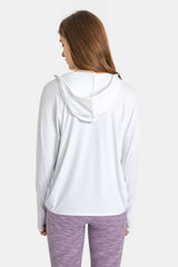 Zip Up Dropped Shoulder Hooded Sports Jacket - SHE BADDY© ONLINE WOMEN FASHION & CLOTHING STORE