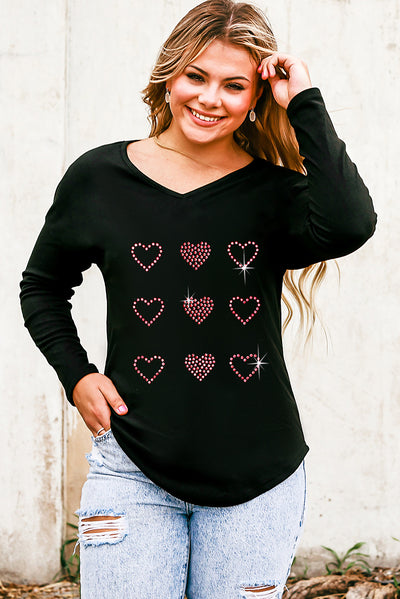 Heart V-Neck Long Sleeve Tee - SHE BADDY© ONLINE WOMEN FASHION & CLOTHING STORE