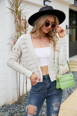 Open Front Cuffed Cropped Cardigan - SHE BADDY© ONLINE WOMEN FASHION & CLOTHING STORE