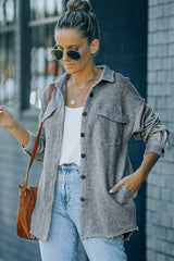 Textured Button Down Shirt Jacket with Pockets - SHE BADDY© ONLINE WOMEN FASHION & CLOTHING STORE