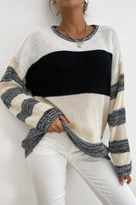 Striped Dropped Shoulder Pullover Sweater - SHE BADDY© ONLINE WOMEN FASHION & CLOTHING STORE