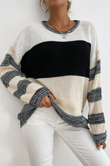 Striped Dropped Shoulder Pullover Sweater - SHE BADDY© ONLINE WOMEN FASHION & CLOTHING STORE