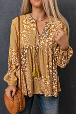 Patchwork Tassel Balloon Sleeve Blouse - SHE BADDY© ONLINE WOMEN FASHION & CLOTHING STORE