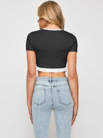 Contrast Trim Pointed Hem Ribbed Crop Top - SHE BADDY© ONLINE WOMEN FASHION & CLOTHING STORE