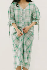 Plus Size Plaid Drawstring Detail Flounce Sleeve Dress - SHE BADDY© ONLINE WOMEN FASHION & CLOTHING STORE