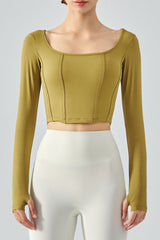 Seam Detail Thumbhole Sleeve Cropped Sports Top - SHE BADDY© ONLINE WOMEN FASHION & CLOTHING STORE