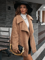 Zip-Up Collared Teddy Jacket - SHE BADDY© ONLINE WOMEN FASHION & CLOTHING STORE