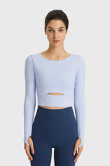 Cutout Long Sleeve Cropped Sports Top - SHE BADDY© ONLINE WOMEN FASHION & CLOTHING STORE