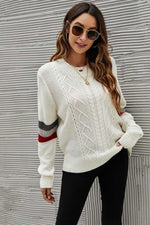 Feeling You Best Striped Cable-Knit Round Neck Sweater - SHE BADDY© ONLINE WOMEN FASHION & CLOTHING STORE