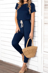 Asymmetrical Neck Short Sleeve Jumpsuit - SHE BADDY© ONLINE WOMEN FASHION & CLOTHING STORE