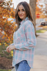 Plaid Button-Up Dropped Shoulder Shirt - SHE BADDY© ONLINE WOMEN FASHION & CLOTHING STORE