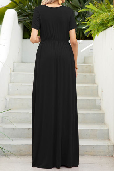 Round Neck Maxi Tee Dress with Pockets - SHE BADDY© ONLINE WOMEN FASHION & CLOTHING STORE