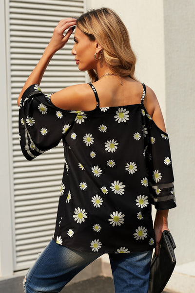 Printed Cold-Shoulder Three-Quarter Flare Sleeve Blouse - SHE BADDY© ONLINE WOMEN FASHION & CLOTHING STORE