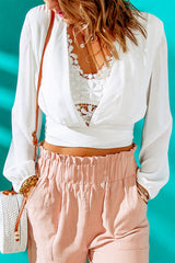 Tied Balloon Sleeve Cropped Blouse - SHE BADDY© ONLINE WOMEN FASHION & CLOTHING STORE