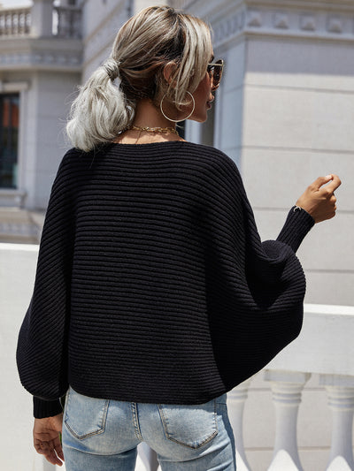 Horizontal Ribbing Dolman Sleeve Sweater - SHE BADDY© ONLINE WOMEN FASHION & CLOTHING STORE