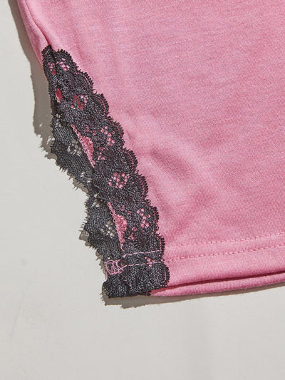 V-Neck Lace Trim Slit Cami and Pants Pajama Set - SHE BADDY© ONLINE WOMEN FASHION & CLOTHING STORE