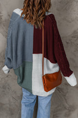 Color Block Cable-Knit Batwing Sleeve Cardigan - SHE BADDY© ONLINE WOMEN FASHION & CLOTHING STORE