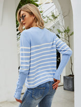 Striped Decorative Button Knit Top - SHE BADDY© ONLINE WOMEN FASHION & CLOTHING STORE