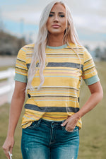 Multicolored Striped Round Neck Tee Shirt - SHE BADDY© ONLINE WOMEN FASHION & CLOTHING STORE