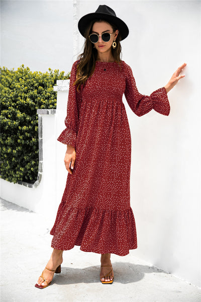 Printed Puff Sleeve Ruffle Maxi Dress - SHE BADDY© ONLINE WOMEN FASHION & CLOTHING STORE