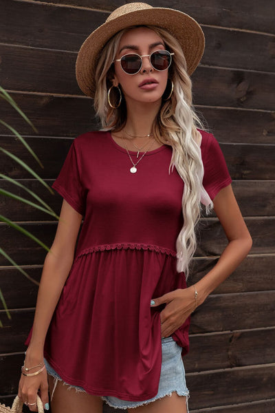 Lace Trim Round Neck Tunic Top - SHE BADDY© ONLINE WOMEN FASHION & CLOTHING STORE