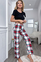 Lettuce Trim Cropped T-Shirt and Plaid Pants Lounge Set - SHE BADDY© ONLINE WOMEN FASHION & CLOTHING STORE