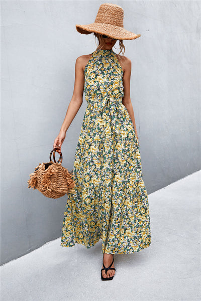 Printed Sleeveless Tie Waist Maxi Dress - SHE BADDY© ONLINE WOMEN FASHION & CLOTHING STORE