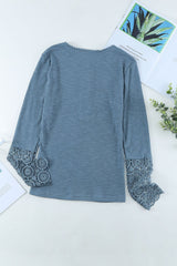 Crochet Lace Hem Sleeve Button Top - SHE BADDY© ONLINE WOMEN FASHION & CLOTHING STORE