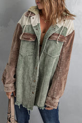 Snap Front Hooded Corduroy Shacket - SHE BADDY© ONLINE WOMEN FASHION & CLOTHING STORE