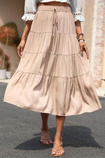 Elastic Waist Tiered Midi Skirt - SHE BADDY© ONLINE WOMEN FASHION & CLOTHING STORE