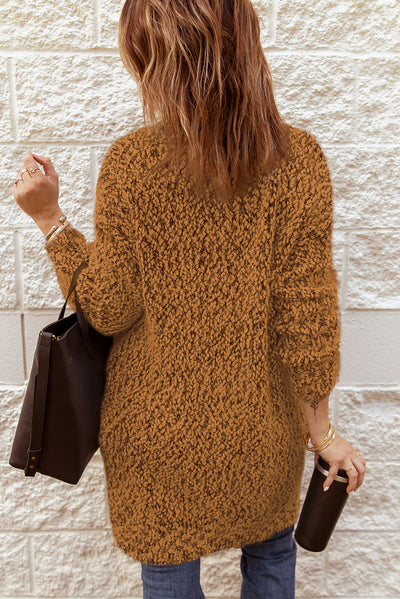 Fuzzy Popcorn Knit Open Front Longline Cardigan - SHE BADDY© ONLINE WOMEN FASHION & CLOTHING STORE