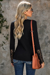 Crochet Lace Hem Sleeve Button Top - SHE BADDY© ONLINE WOMEN FASHION & CLOTHING STORE