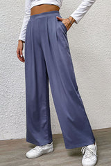 Pleated Detail Wide-Leg Pants with Pockets - SHE BADDY© ONLINE WOMEN FASHION & CLOTHING STORE