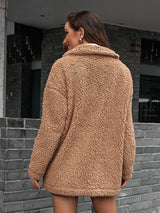 Zip-Up Collared Teddy Jacket - SHE BADDY© ONLINE WOMEN FASHION & CLOTHING STORE