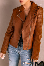 Ribbed Faux Leather Jacket - SHE BADDY© ONLINE WOMEN FASHION & CLOTHING STORE