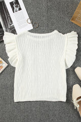 Flutter Sleeve Pompom Detail Knit Top - SHE BADDY© ONLINE WOMEN FASHION & CLOTHING STORE