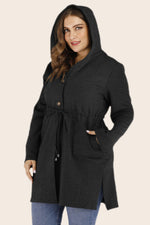 Plus Size Drawstring Waist Hooded Cardigan with Pockets - SHE BADDY© ONLINE WOMEN FASHION & CLOTHING STORE